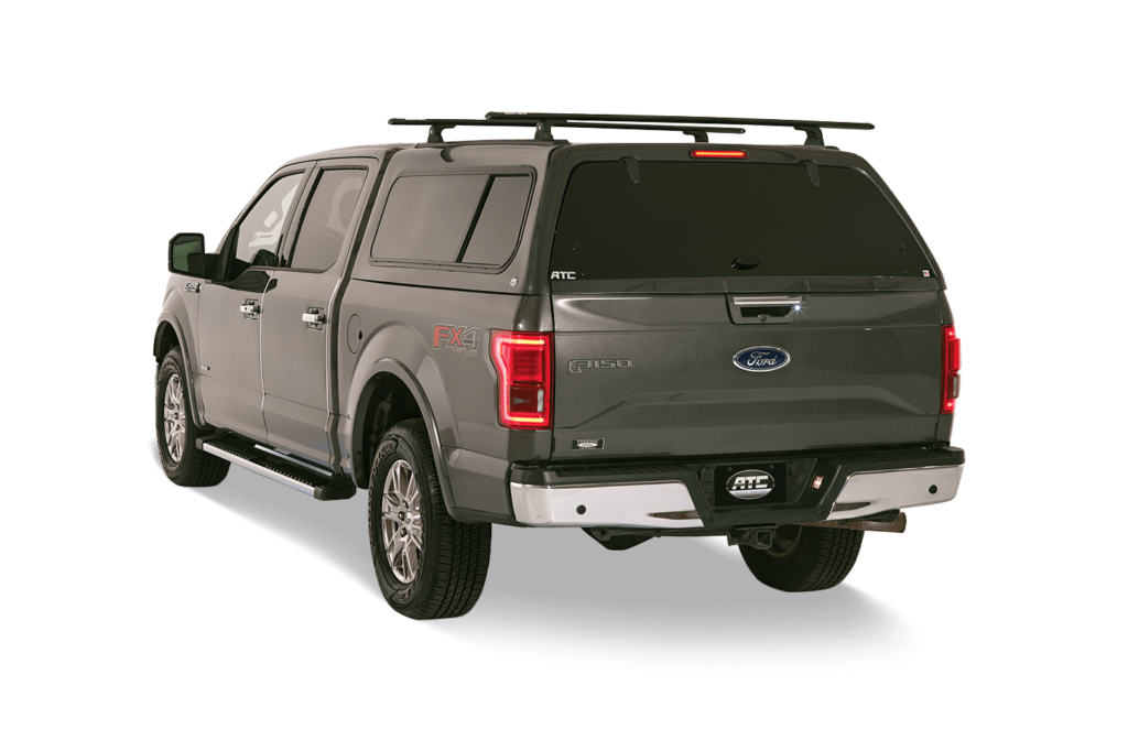 ATC LER truck cap with roof racks on a Grey Ford F-150